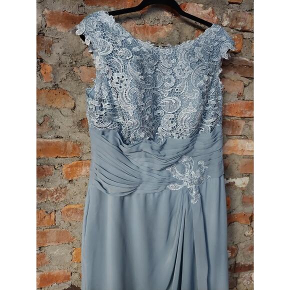 Womens Mother Of The Bride Dress Formal Gown Size 16 Blue Lace Ruched Maxi - Picture 4 of 6